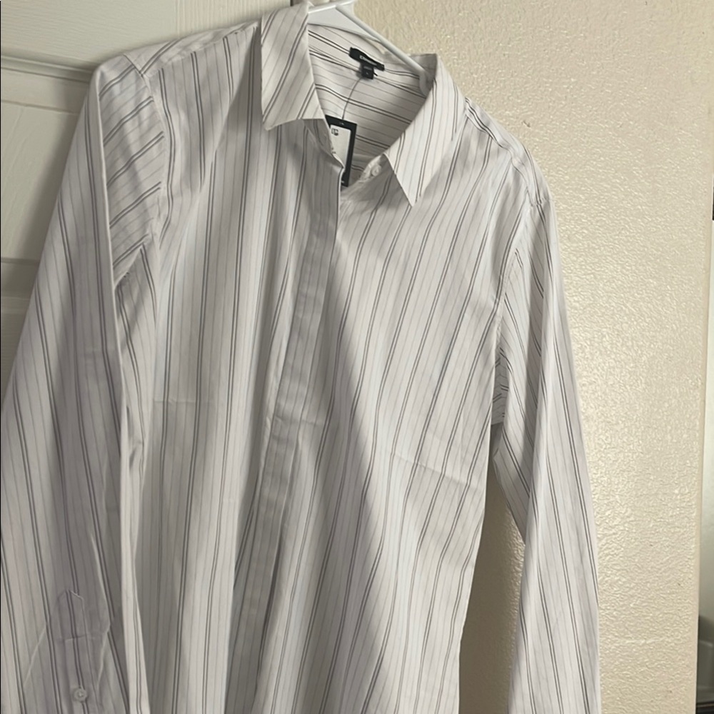 Express White and Gray Button Down Shirt with Stripes
